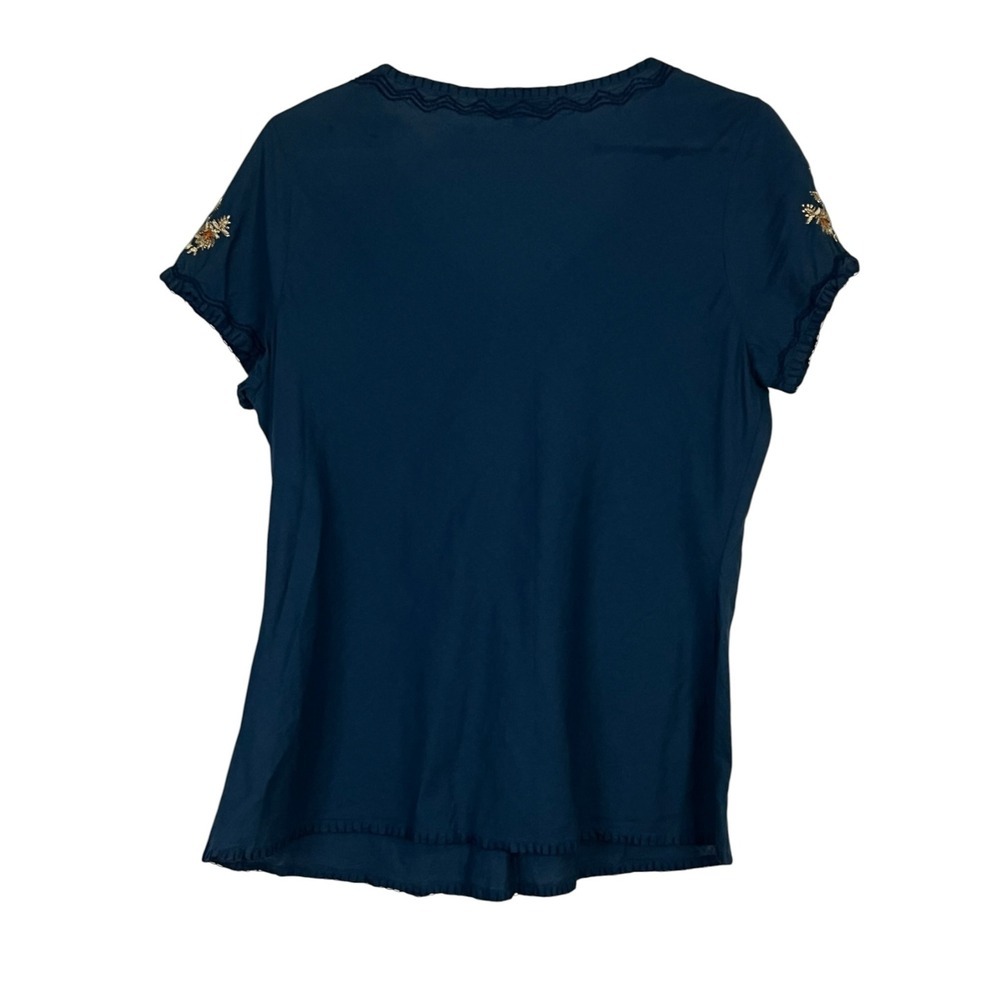 British India Traveller Navy Blue Embroidered V-Neck Top - Sz 7 (Small/Med) - Picture 3 of 5
